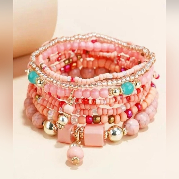 Bohemian Multi-layer Stone Bracelet /pink - Picture 2 of 2
